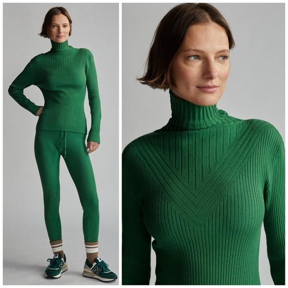 Varley Esme Rib Roll Neck Green Turtleneck Sweater - Picture 1 of 7